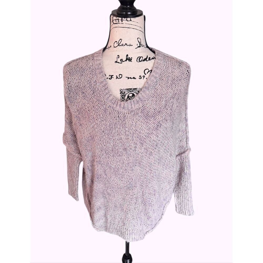Jennifer Lopez Metallic Knit V-Neck Sweater M Lavender Silver Oversized Chunky